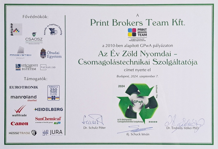 print brokers team gpwa zöld díj