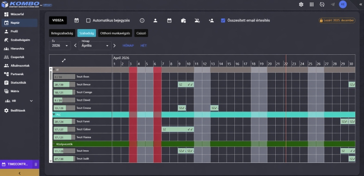 A KOMBO TimeControl modulja a munkaidő- és erőforrás-kezelést is digitalizálja